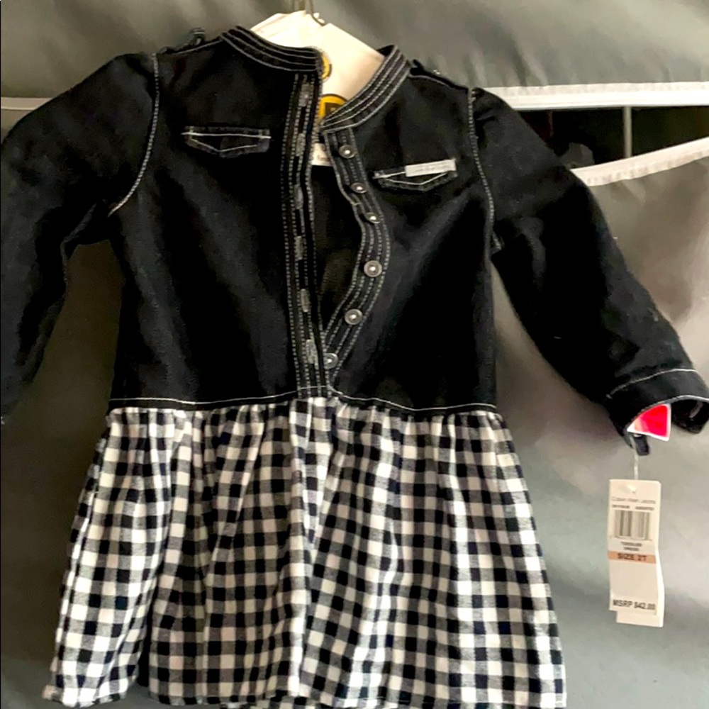 Calvin Klein girls black and plaid dress